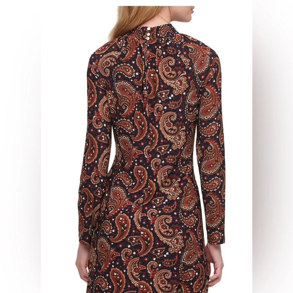 Tommy Hilfinger Paisley Print Mock Neck Swing Dress Long Sleeve Sz 14 - Picture 2 of 11